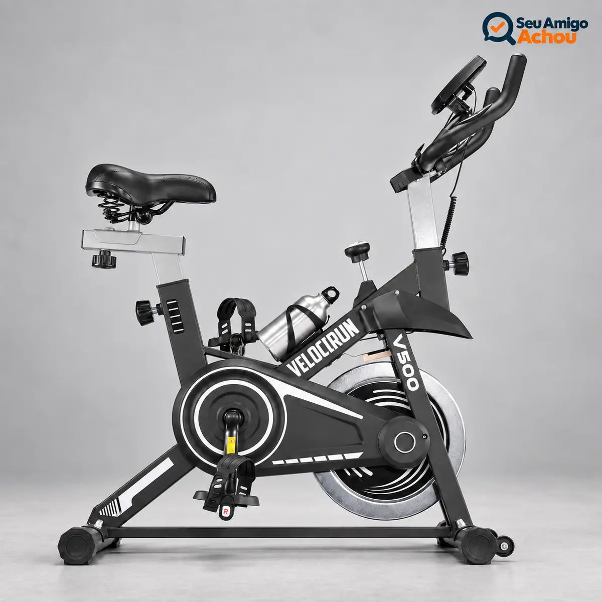 Bicicleta ergométrica spinning Velocron V500 preta com roda de inércia de 5 kg