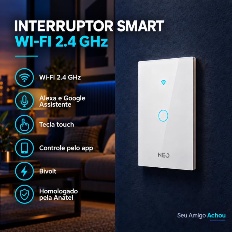 Interruptor inteligente Wi-Fi Neo Avant branco com um botão touch