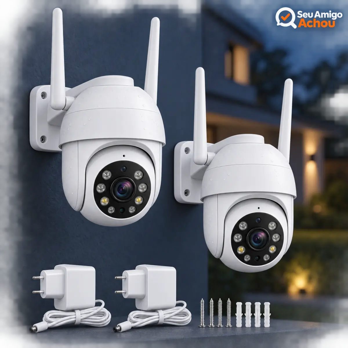 Kit com duas câmeras de segurança IP Wi-Fi iCSee para área interna e externa