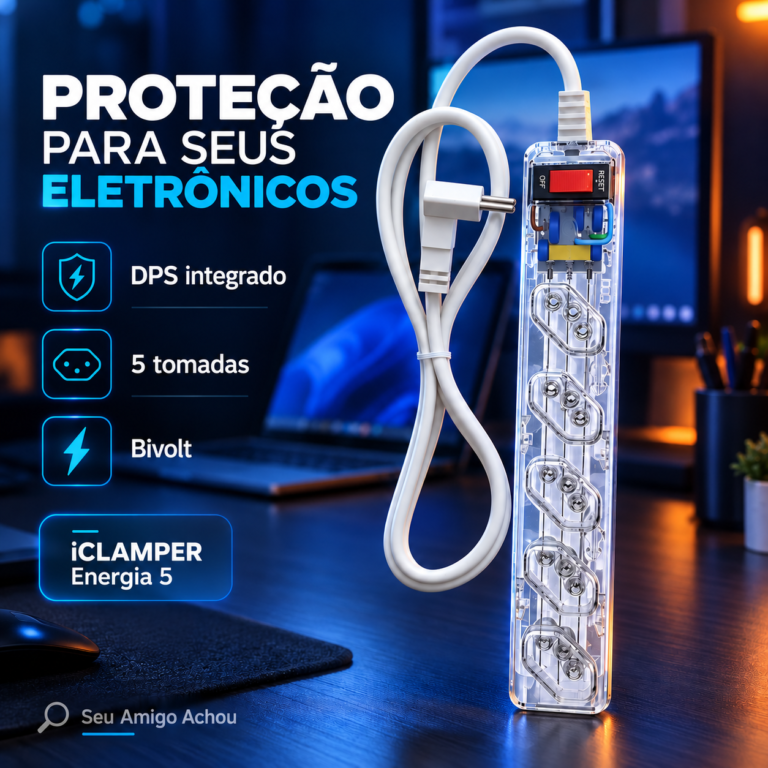 iCLAMPER Energia 5 transparente com DPS, filtro de linha e cinco tomadas