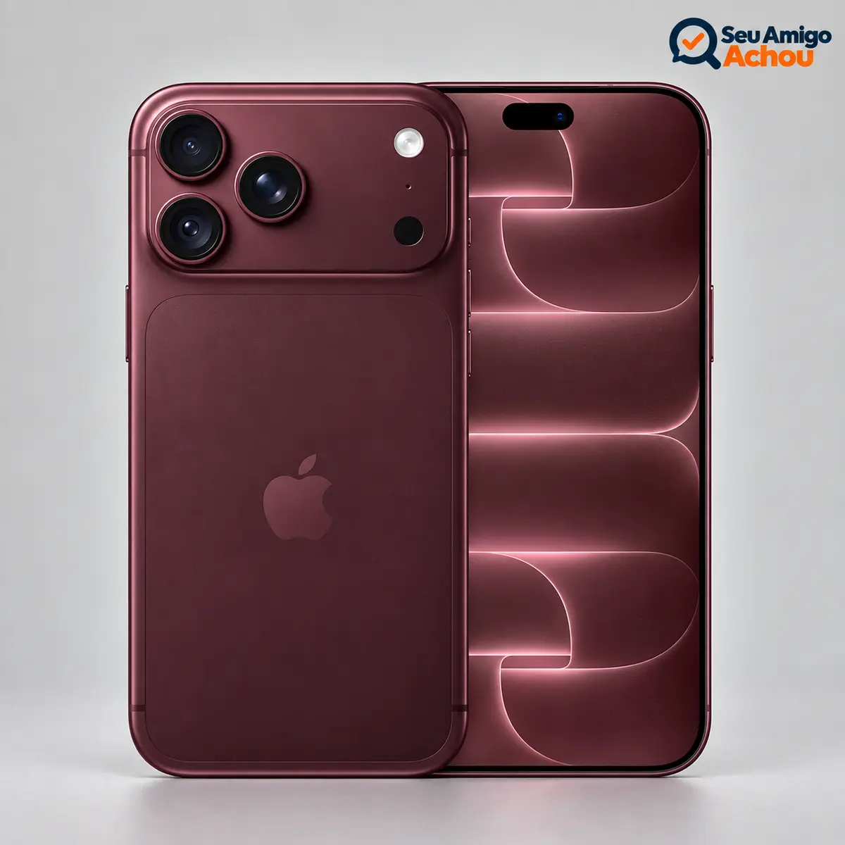 iPhone 18 Pro Max bordô em vista frontal e traseira