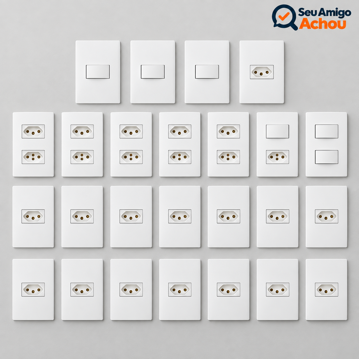Kit Casa com 25 peças de tomadas e interruptores brancos