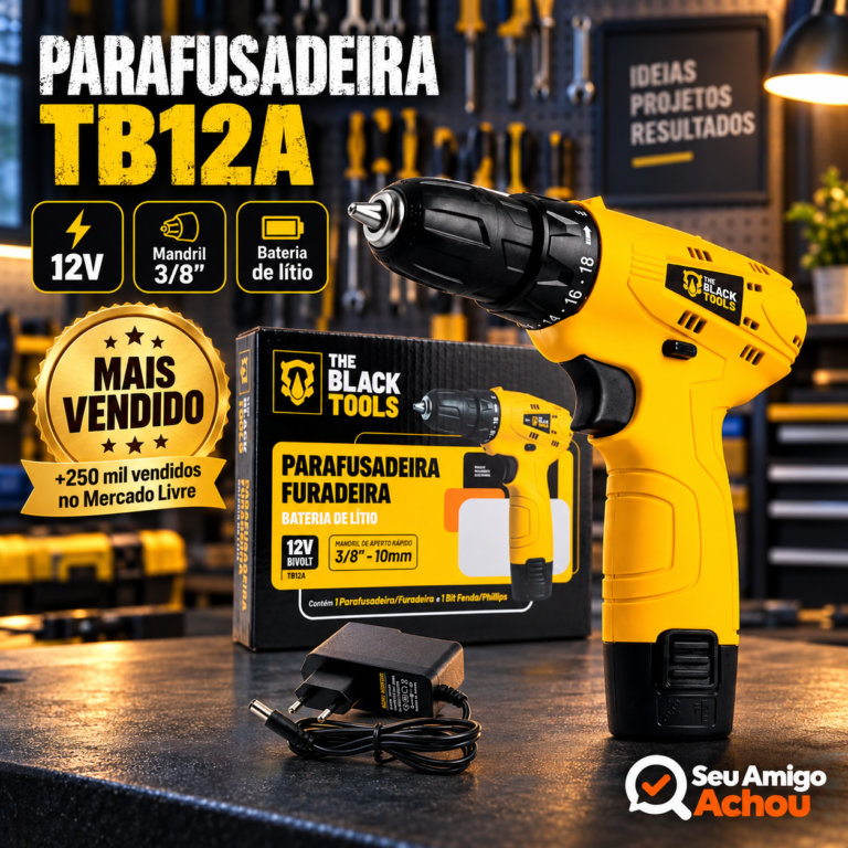 Parafusadeira e furadeira The Black Tools TB12A amarela de 12V com caixa e carregador